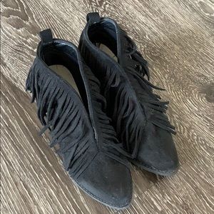 Black fringe booties